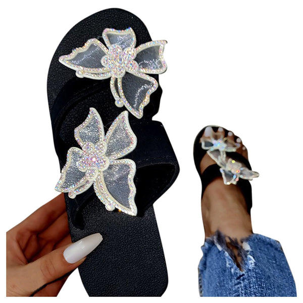 Fashion Women&#39;s Slippers Color Diamond Butterfly Flip Flops Casual Wedge Slippers Pure Slippers Personality Platform Slippers