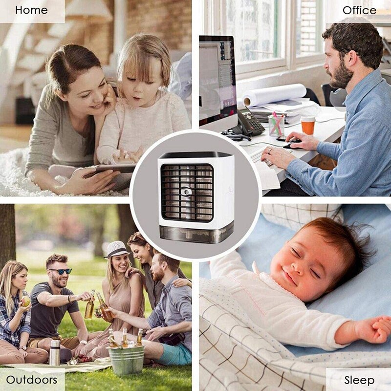 Portable Evaporative Air Cooler, Mini USB Air Conditioner, 4 In 1 Small Personal Space Air Conditioner Cooler Humidifier