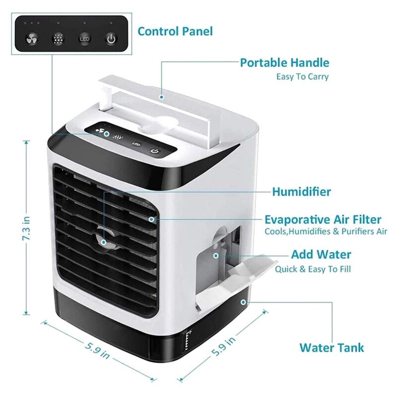 Portable Evaporative Air Cooler, Mini USB Air Conditioner, 4 In 1 Small Personal Space Air Conditioner Cooler Humidifier