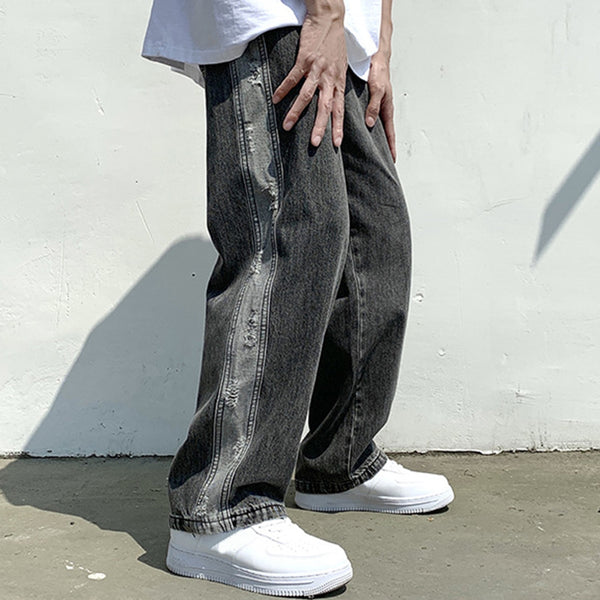 Men&#39;s Jeans Fashion Plus-Size Loose Trousers Casual Hole Street Wide Leg Pants Mans Streetwear Korean Hip Hop Trousers In Stock