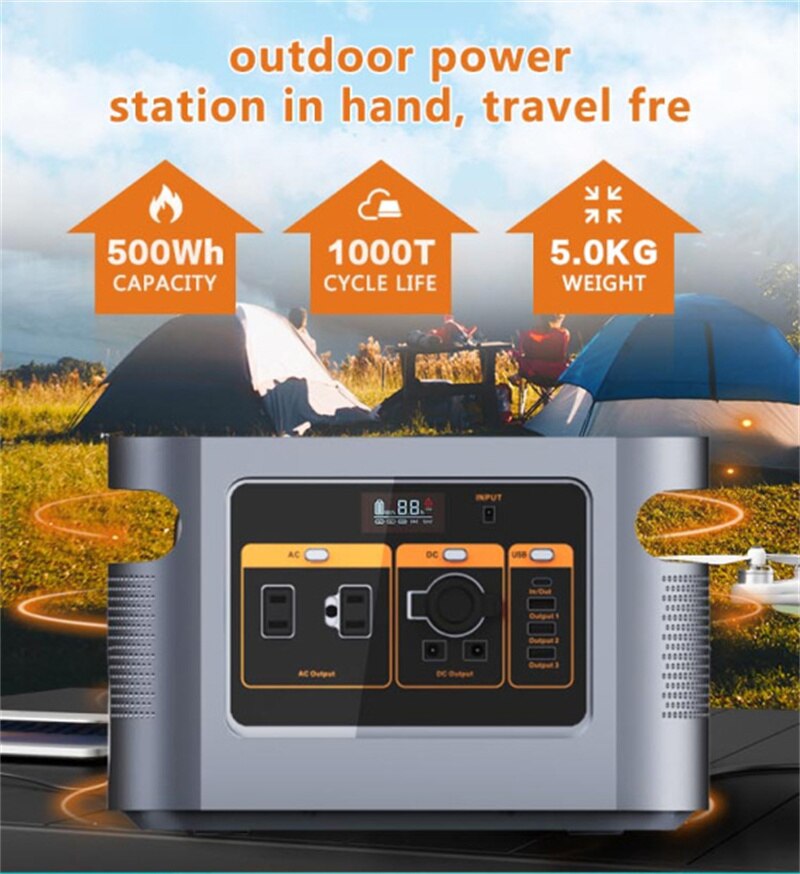Cakosimo Outdoor Portable Power Station 500W Solar Powered Generator Free Energy 220V 135200mAh Powerbank Camping Battery Charge