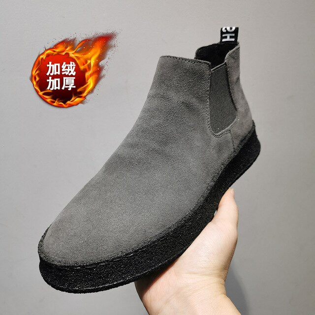 Suede Leather Men's Boot Velvet Warm Casual Slip-On Ankle Boots